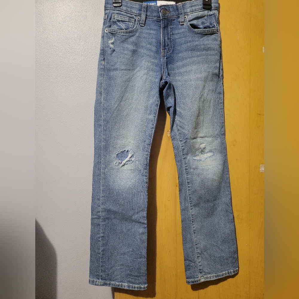 Old Navy Distressed Boy's Jeans, light wash, Straight, Flex Waistband, Size 10